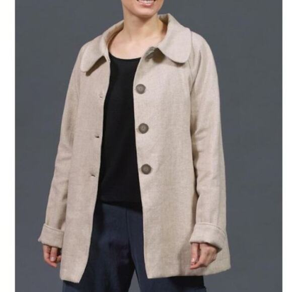 goddess gear NEW Organic Cotton Tweed Buttoned Lined Pocketed Pea Swing Coat L - Picture 1 of 16